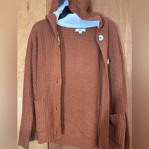 Cozy Rust Knit Cardigan with Hood